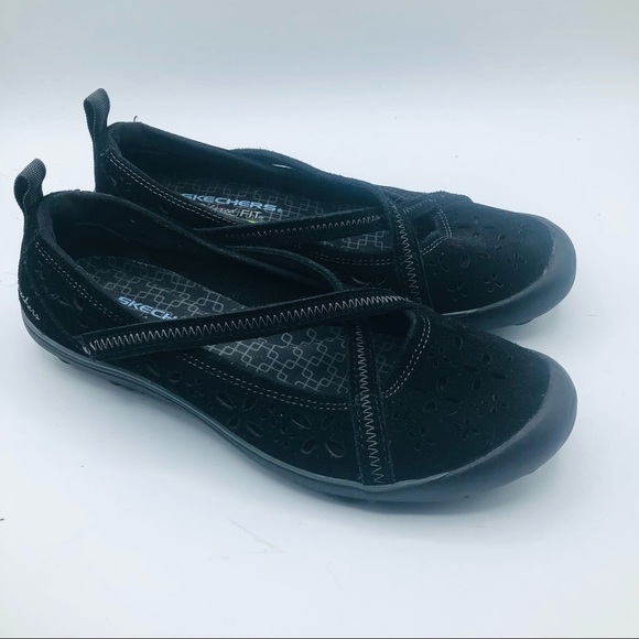 Sketchers black suede slip on shoes memory foam air cooled‎ size 6 - Picture 1 of 11